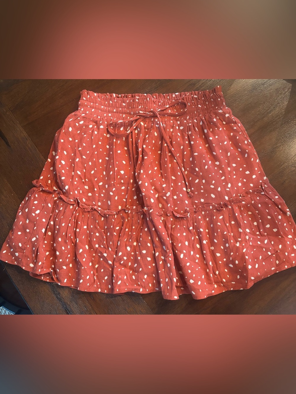 Women's Rust Dot Tie-Waist Ruffle Mini Skirt - Picture 1 of 5